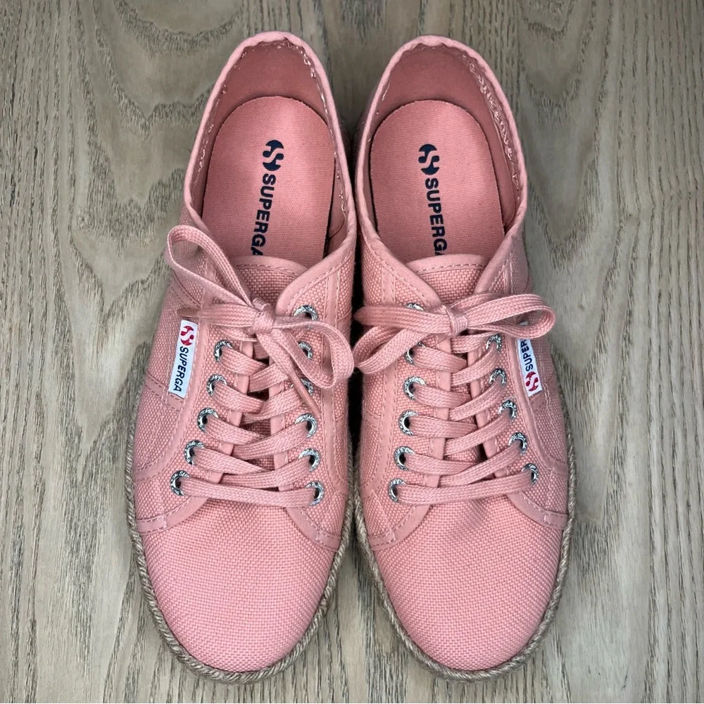 Superga Women's Espadrille Sneakers Coral Pink Lace Up Size 39.5 / US 8.5